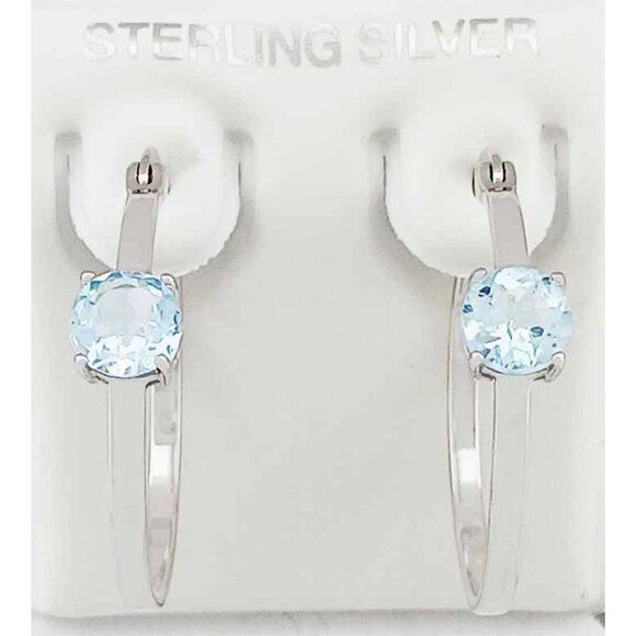 Genuine 2.10 Cts Aquamarine Hoop Earrings .925 Sterling Silver - Picture 1 of 4